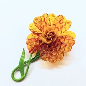 Vintage Large Lucite Gold Bubble Flower Brooch